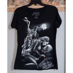 Rode Black XL Ride Or Die Chick Skeleton Biker Casual Outdoor Stretch Top
